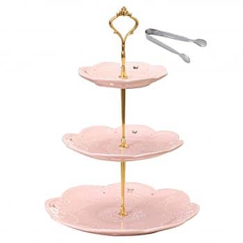 Jusalpha 3-tier Pink Ceramic Cake Stand