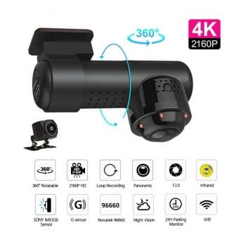 UNITOPSCI Dash Cam 1080P Dual 360° Dash Camera for Cars