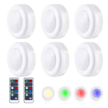 TaoHorse 16 Colors Puck Light Wireless LED with 2 Remote Control (6Pack）